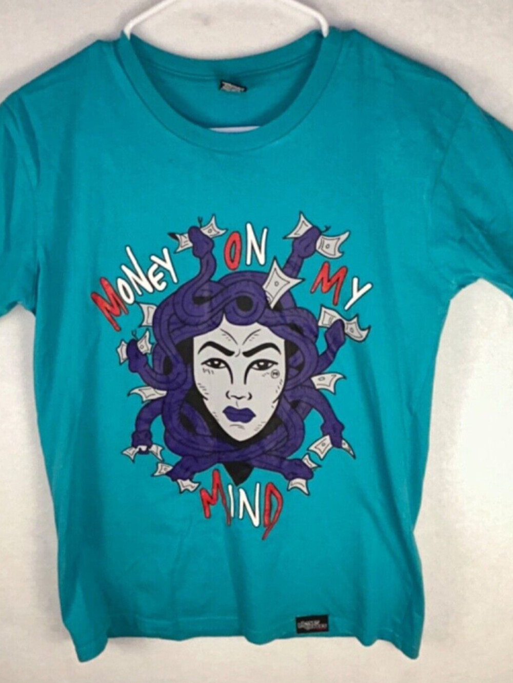 EUC Planet of the Grapes Women's Money on My Mind T-Shirt Small Turquoise